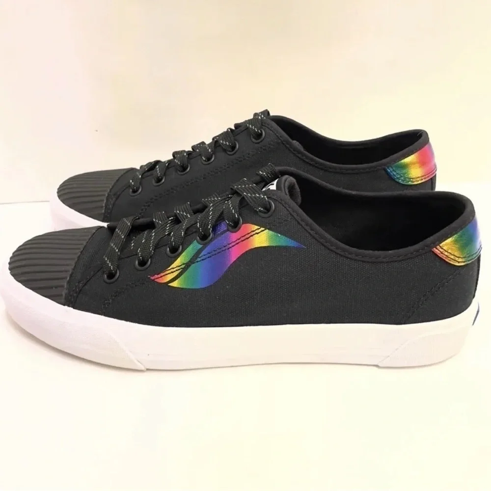 NEW Keds Black Crew Kick Holo Rainbow Wave Lace Up Platform Sneakers